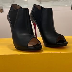 Christian Louboutin Black Ankle Boots With Toe Cutout Napa Leather New In Box
